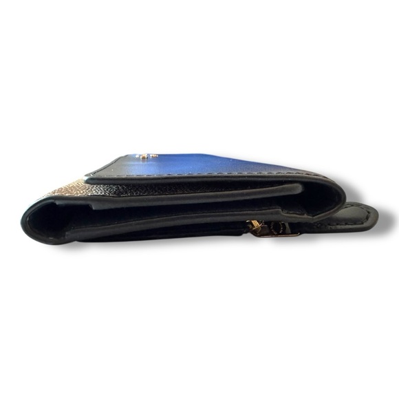 Coach Slim Navy Trifold Wallet in Leather & Canvas - Picture 4 of 7